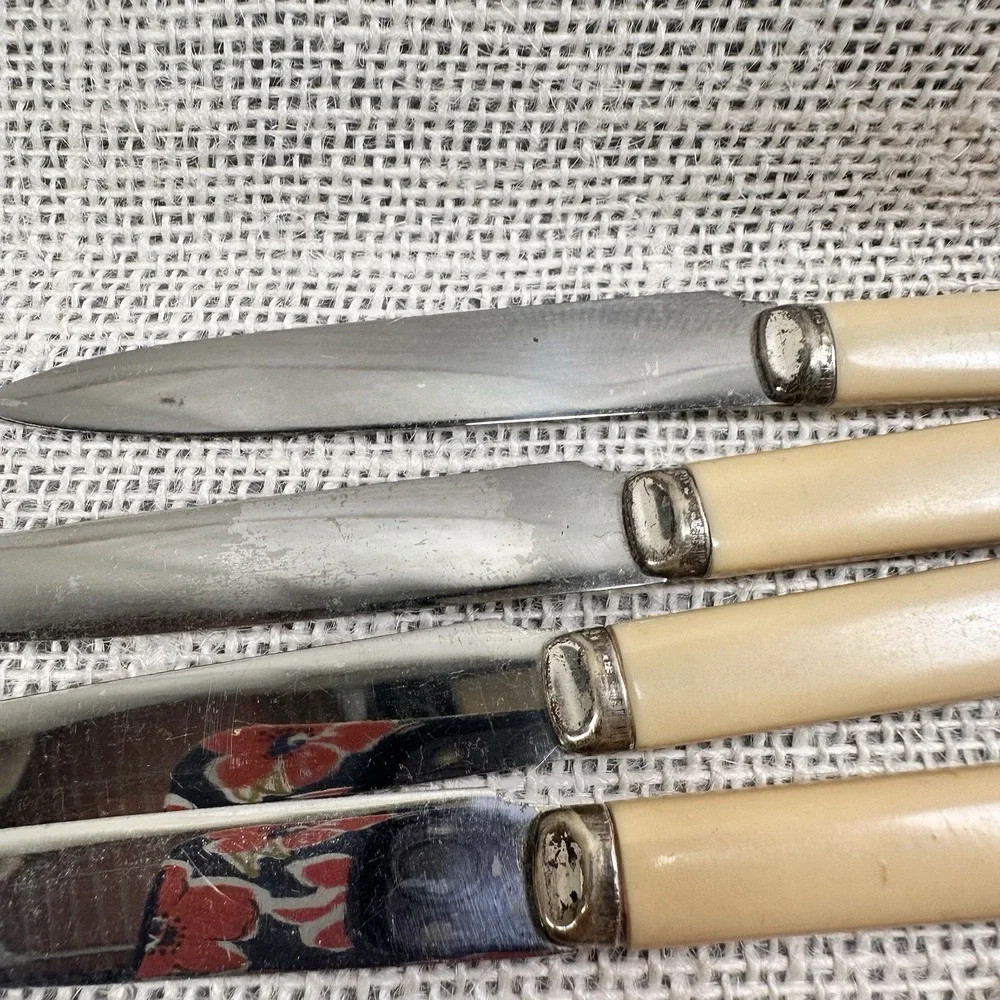 Cream Handle Stainless Steel Luncheon Knives‎ Mid Century Flatware Lot 6